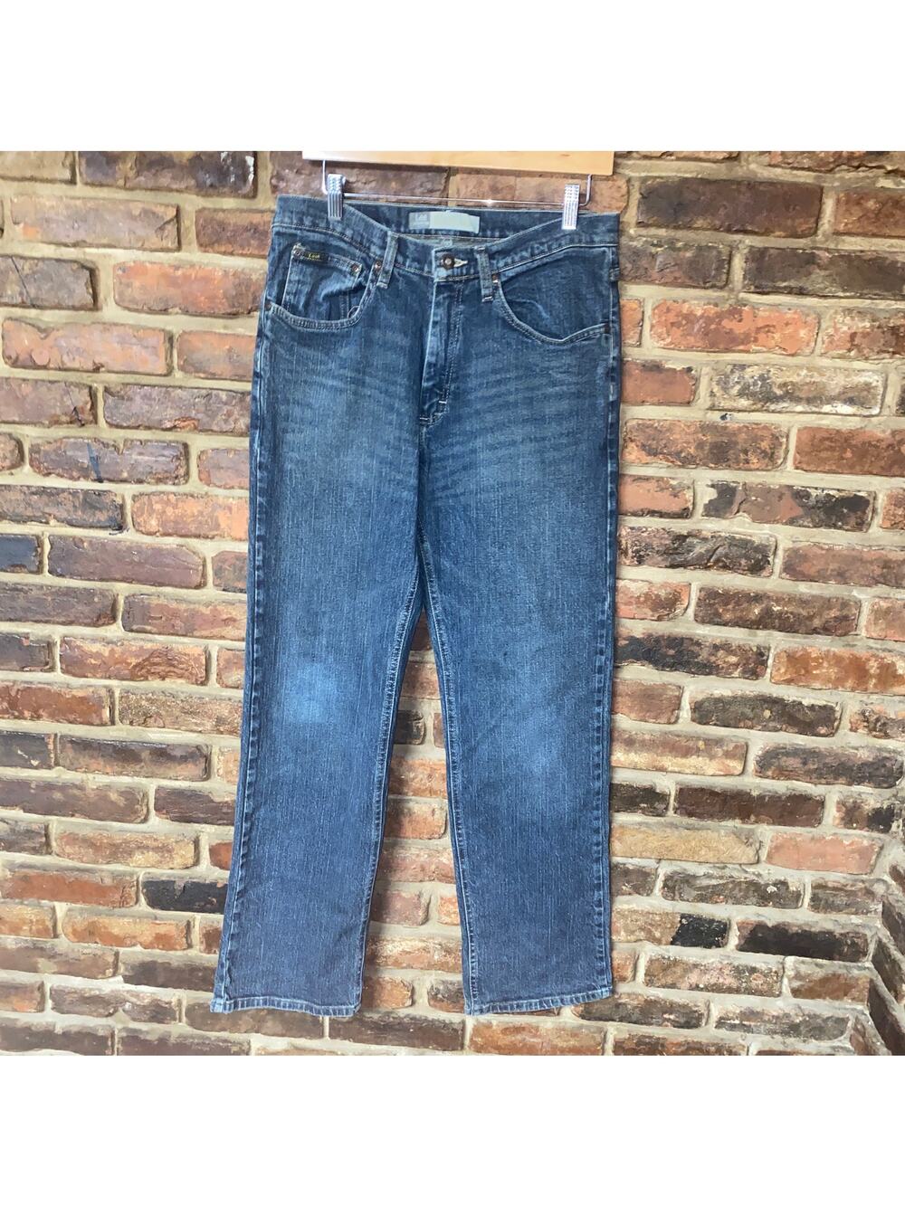 Lee Dark Wash Blue Denim Relaxed Straight Leg Jeans Men's Size 32x31